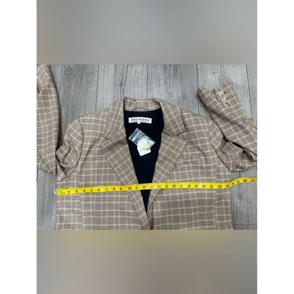 NWT Free People Crosby‎ Plaid Blazer Sz Large In WINTER WHEAT